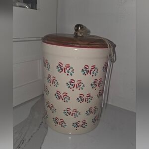 Festive Candy Cane Ceramic Jar with Wooden Lid
